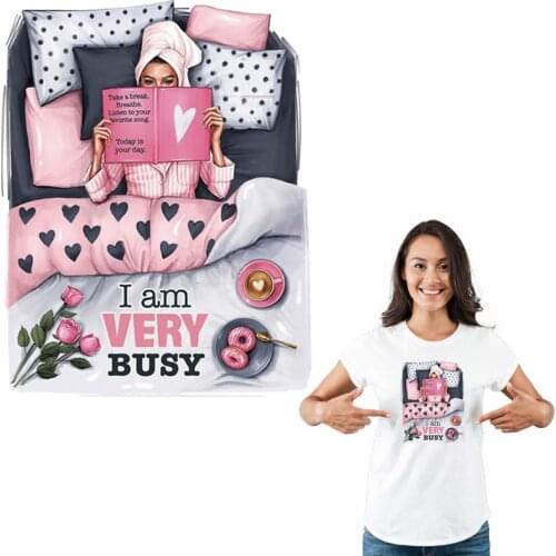 Busy Girl Clothing Badges Patches Thermal Press Diy Vinyl A-Level Washable Hoodies Tops Clothes Stickers Gift For Girl