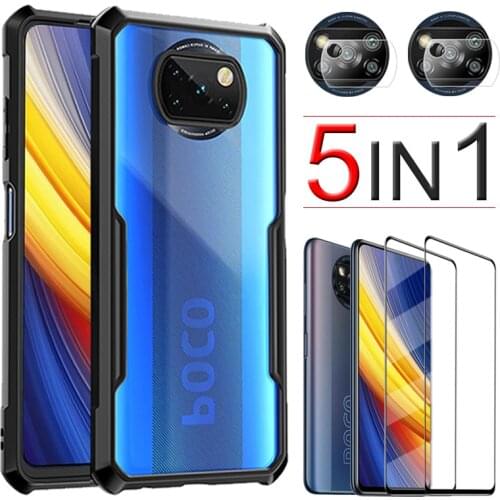 For Poco X3 Pro Case&Glass, Clear Original Phone Color Case Poco Phone X3 Pro Reinforced Shockproof Case on Xiaomi Poco X3/M3/F3
