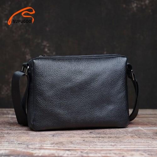 NUPUGOO Casual Mens Shoulder Bag Genuine Leather Fashion Trend Messenger Bag Personalise Small Crossbody For 9.7 Inch Ipad