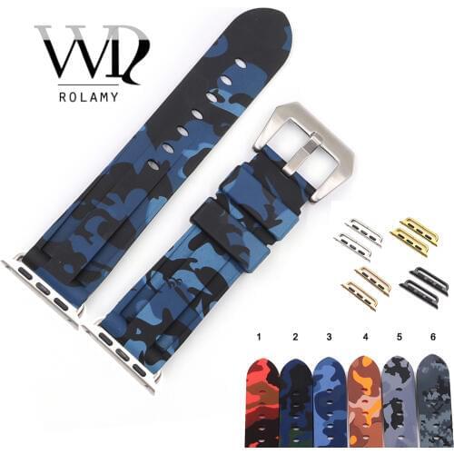 Rolamy 38 40 42 44mm Camo Blue Black Waterproof Silicone Rubber Replacement Wrist Watch Band Loops For Iwatch Series 4/3/2/1