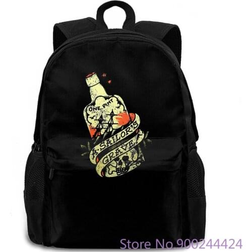 SAILOR JERRY Tattoo Sailors Grave Rum Bottle Black Slim Fit S-3XL NEW Hipster Cool O Neck backpack
