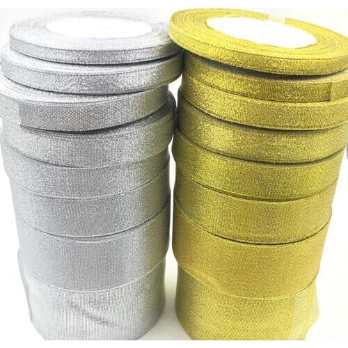 2'' Silver and Gold Color Metallic Glitter ribbon craft/wedding 25Y