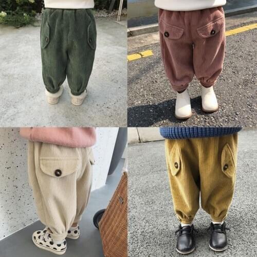 Baby Kids Pants Autumn New Arrival Corduroy Trousers For Girls Boys Pants Korean Loose Harem Pants Children Fashion Pants Hot