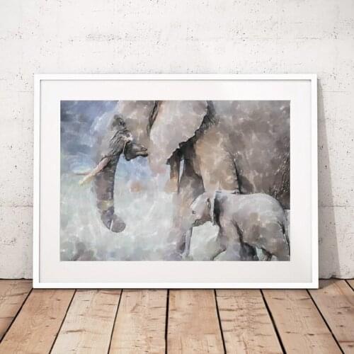 Elephant Watercolor Canvas Poster Nursery Wall Art Print Nordic Animal Elephants Painting Picture Baby Room Decoration