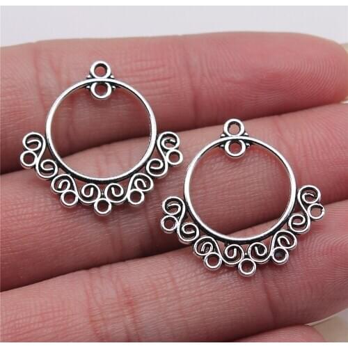 10pcs Earring Connector DIY Jewelry Findings Jewelry Making Accessories Charms Antique Silver Color 24x24mm
