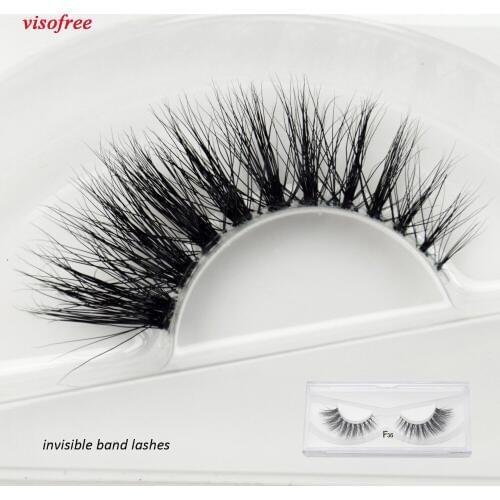 Visofree Mink Eyelashes Clear Band EyeLashes Crisscross Transparent Band False Eyelashes Handmade Dramatic Lashes Upper Lash F36