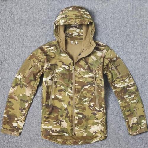 Military Camouflage Fleece Tactical Jacket Men Waterproof Softshell Windbreaker Winter Army Hooded Coat Hunt Clothes