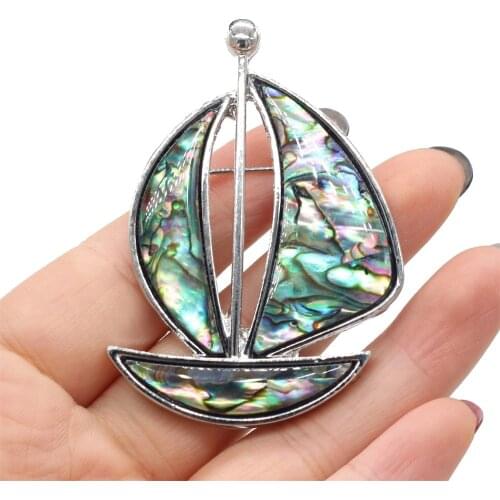 Womens Brooch Natural Shell Sailboat-Shaped For Jewelry Making DIY Necklace Pendant Clothes Shirts Accessory