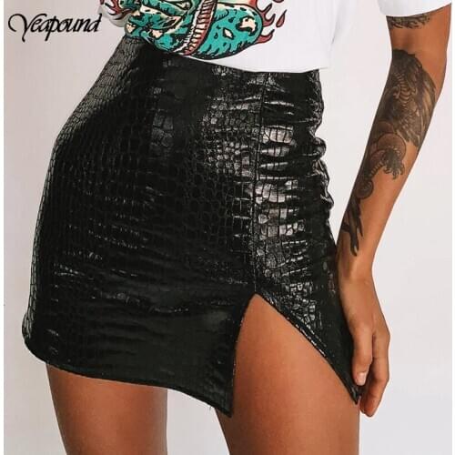 Pu Leather Women Short Skirt Split Woman Winter Sexy Package Hip Skirt Stretch Bodycon Waist Sexy Bodycon Skirts