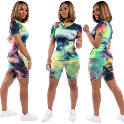 Plus Size Tie Dye Print Two Piece Set Tracksuit Women Clothes Top and Biker Shorts Sweat Suits Summer Outfits Matching Sets