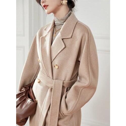 Women Winter Mid-length Cashmere Coat Female 2021 New Wool High-end Straight Coat Temperament Double-breasted Warm Thick Coat