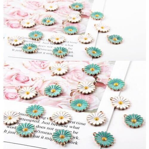 10pcs 18*21MM Daisy Flower Alloy Enamel Pendants Charms Sunflowers Pendants DIY Hair Bracelet Earring Jewelry Making FX080