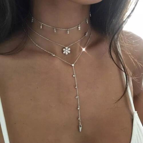 2021 delicate dantiy cz paved flower Lariat Pendant Necklaces for Women Y Style Long Chain Layering Flower Jewelry Wedding Gift