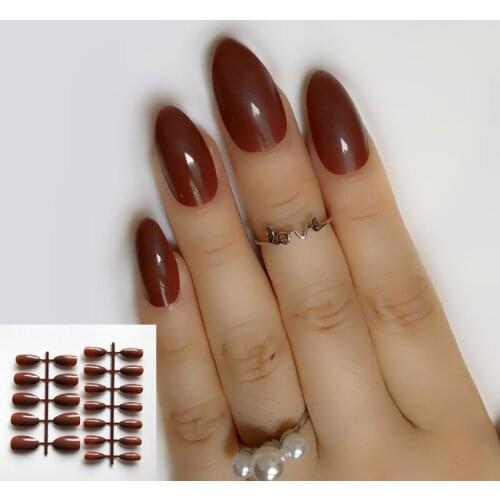 24pcs/Packs Fashion Coffee Stiletto Artificial False nails Press Fake nails On Nails Pointed Ladies DIY Manicure Tips Full Wrap