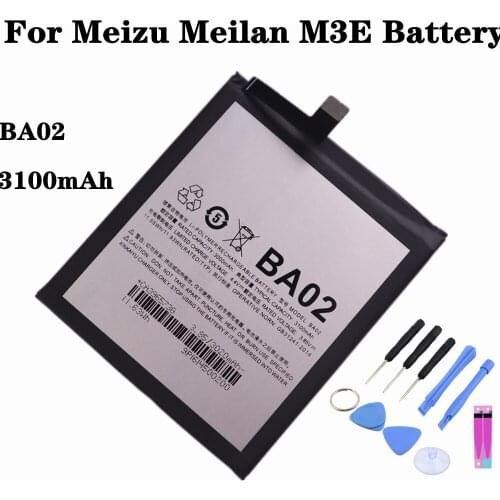 3100mAh BA02 Battery For Meizu Meilan M3E A680Q Mobile Phone Battery High Capacity Replacement Battery + Tools