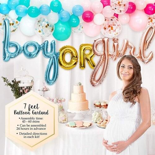 82 Pcs Baby Gender Reveal Pink Blue Latex Balloons Garland Arch with Boy or Girl Foil Letter Ballon Baby Shower Party Decoration