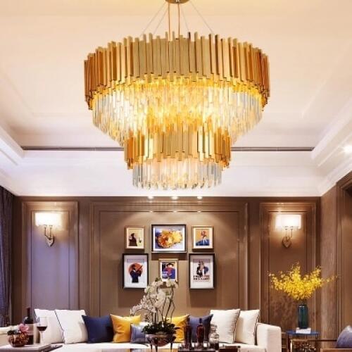American Crystal Chandelier LED Modern Gold Crystal Chandeliers Lighting Fixture Home Indoor Light Hotel Lobby Living Room Lamps