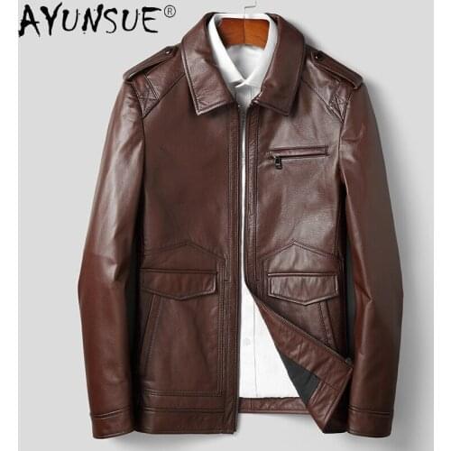 AYUNSUE 2021 Genuine Leather Jacket Mens Clothing Autumn Mens Cowhide Leather Jackets Korean Clothes Jaqueta Masculina SQQ287