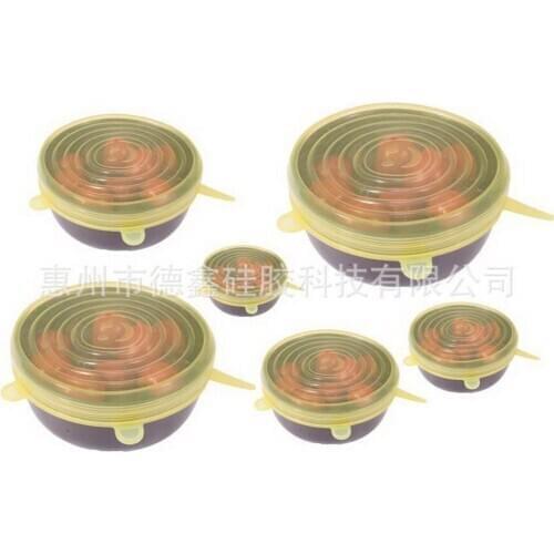 By dhl 50set 6Pcs/ Set Reusable Universal Silicone Saran Wrap Cover Lids Food Bowl Pot Stretch Kitchen Vacuum Seal Bowls