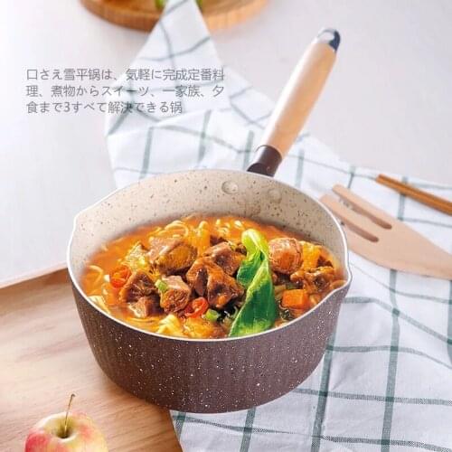 18cm Soup Pot Nonstick Saucepan Granite Coating Sauce Pan with Wooden Handle Straining Aluminum Milk Pan Cookware