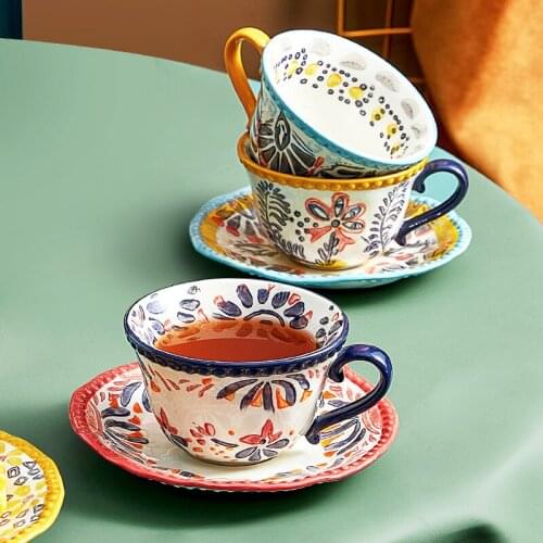 British Palace Style Coffee Cup And Saucer Set Small Luxury Afternoon Tea Tableware Retro Ins Ceramic Exquisite Cups Couple Gift