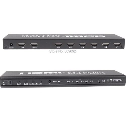 6x2 HDMI Matrix Switch 4Kx2K 6 in 2 out HDMI Matrix Monitors Splitter Switcher with Remote Control Support ARC 4K/30Hz PIP