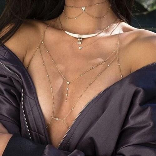 Stonefans Fashion Rhinestone Body Bra Necklace Harness for Women Summer Beach Crystal Multi Layer Bikini Bra Underwear Jewelry