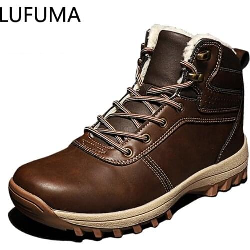 2020 New Pu Leather Non-slip Men Ankle Boots Men Boots High Top Super Warm Plush Snow Boots Outdoor Casual Men Winter Shoes