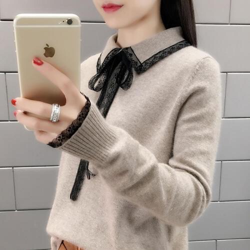 2019 Spring New Lace Sweaters Female Wool Blends Sweater Sleeve Sweater Women Pullover Fashion Top Women basic Sweater PZ1372
