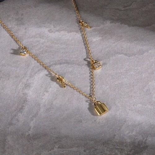 Lispector 925 Sterling Silver Luxury Zircon Key Lock Pendant Necklace for Women Boho Charm Clavicle Necklace Female Jewelry Gift