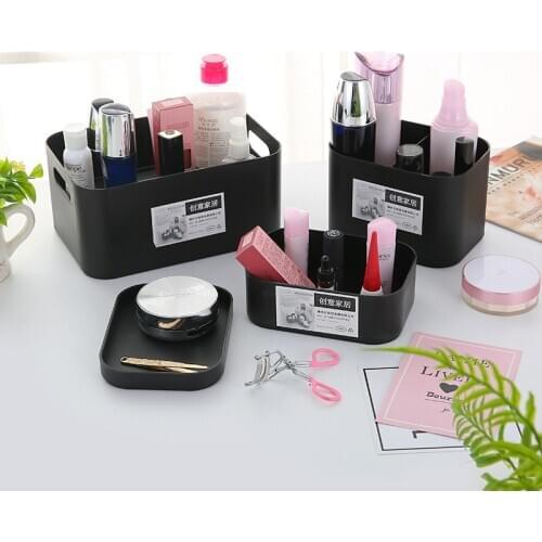Thicken Plastic Makeup Organizer Storage Box Desktop Cosmetics Case Jewelry Sundries Storage Container Black With Lids