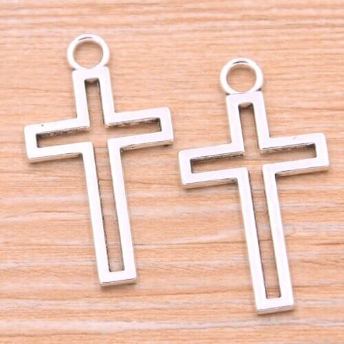 PULCHRITUDE 10Pcs 21*38mm Double Sided Cross Charms Hollow Pendant Metal Alloy For DIY Jewelry Bracelet Necklace Marking