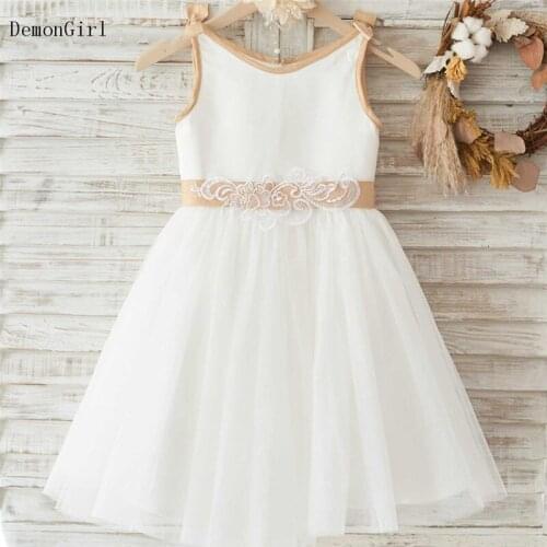Puffy White Baby Girls First Birthday Dresses with Satin Bow Flower Girl Dress Wedding Party Custom Made