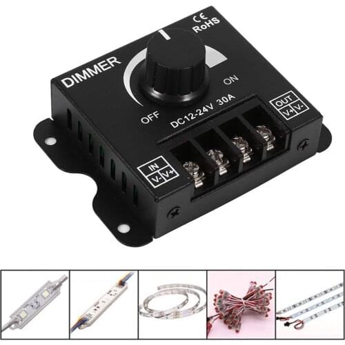 Dimmer 12V 24V 30A Single Color LED Regulator Controller for Lamp Light Tape LED Strip Lighting Control Brightness Black