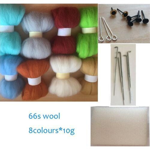 Wool roving 66S felt 100% wool needle felting wool fiber set 10g/8pcs/lot