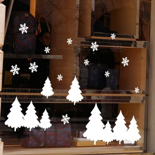 Snowy Forest Electrostatic Wall Stickers Snowflake for Shop Glass Window Christmas Tree stickers Decorative Design Decals Decor