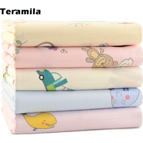 Teramila Skin-Friendly Soft Double-Deck Print Gauze Plaid Per Yard Fabrics Cotton Cloth for Sewing Baby Apparel Quilt Needelwork