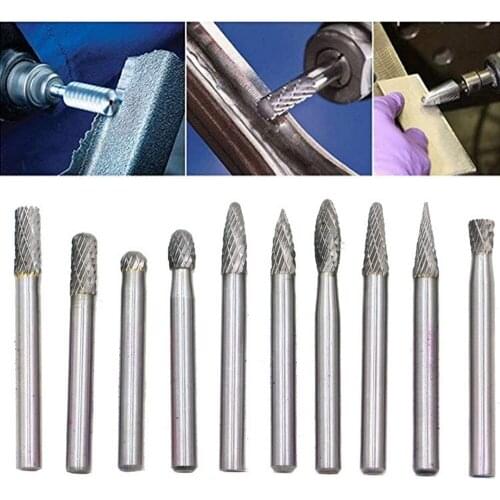 10 Pcs/set Carbide Rotary File 6mm Tungsten Carbide Burr Bit Single /double Pattern Rotary File for Metal Process Hand Tools
