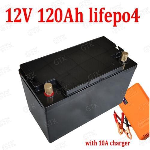 GTK waterproof Lifepo4 12.8V 12V 120AH lithium battery for Solar Energy System Forklift cleaning machines radio RV +10A Charger