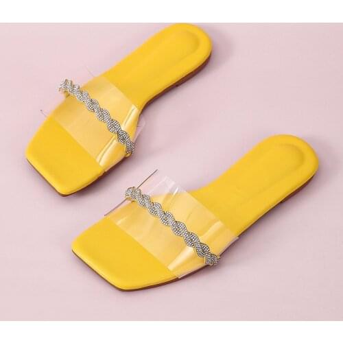 Women Solid Crystal Slip On Flats Casual Roman Slippers Plus-size Flat Slippers Outdoor Fashion Sandals Anti-slip Sandals