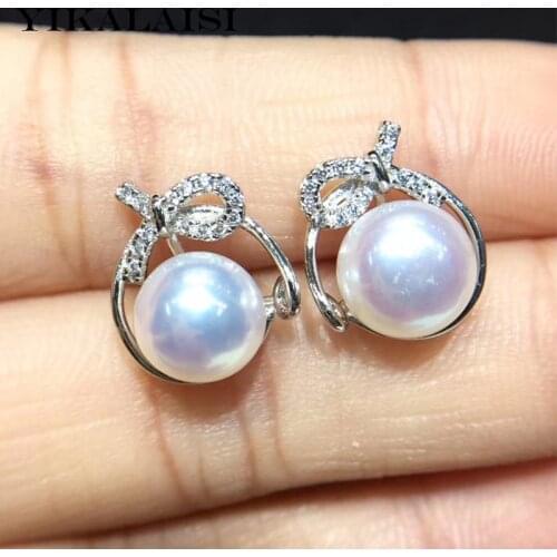 YIKALAISI 925 Sterling Silver Jewelry Pearl Earrings 2019 Fine Natural Pearl jewelry 7-8mm stud Earrings For Women wholesale
