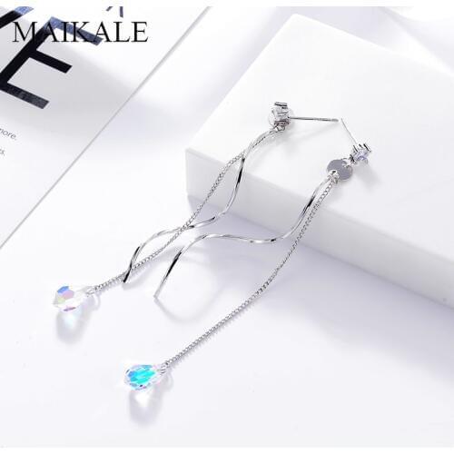 MAIKALE New Fashion Austrian crystal Dangle Hanging Earrings Plated Gold Korean Long Drop Earrings For Women Jewelry Gift