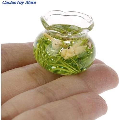 1/12 Lovely Dollhouse Miniature Glass Fish Tank Bowl Aquarium Doll House Home Ornaments Toys 1:12 Simulation Room/furniture