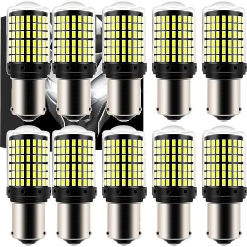 10pcs BAU15S PY21W 1156 BA15S P21W 7440 W21W T20 7443 W21/5W 3157 1157 BAY15D P21/5W LED Bulb Car Light 2100LM 6000K White 12V