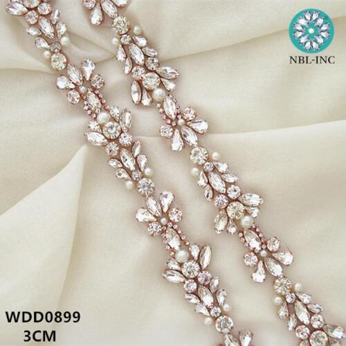 10 yards) Wholesale bridal hand beaded sewing silver crystal rhinestone applique trim for wedding dress WDD0899