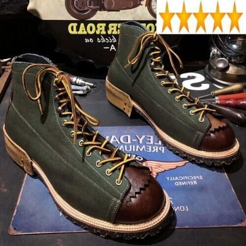 100% Genuine Leather Biker Retro Work High-Top Shoes Men Classic Canvas Desert Luxury Platform Safety Ankle Boots Footwear