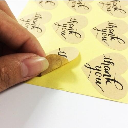 1000 Pcs/lot Thank You Heart-shaped Kraft Paper Self-adhesive Baking Packaging Seal Label Sticker DIY Gift Decorative Sticker