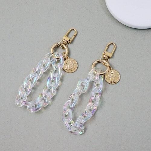 2021 DIY Cute Arylic Chain Gold Plated Imitated Coin Key Chains Bag Pendent Charm Airpods Accessories D720