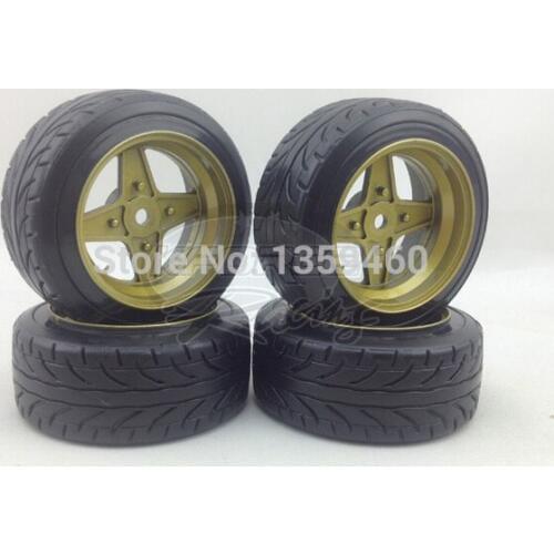 4pcs RC Hard Pattern Drift Tires Tyre Wheel Rim Classic3 6mm offset (Painting Gold) fits for 1:10 Drift Car