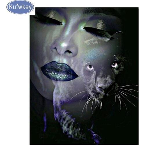 5D DIY Diamond Painting leopard and women Embroidery Full Square Diamond Cross Stitch animal people Rhinestone Mosaic Decor home